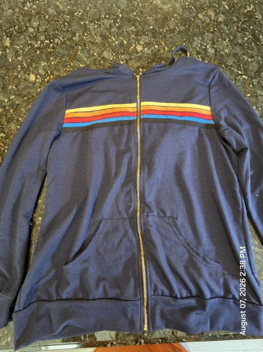 Men's Navy Zip-Up Track Jacket with Rainbow Stripe